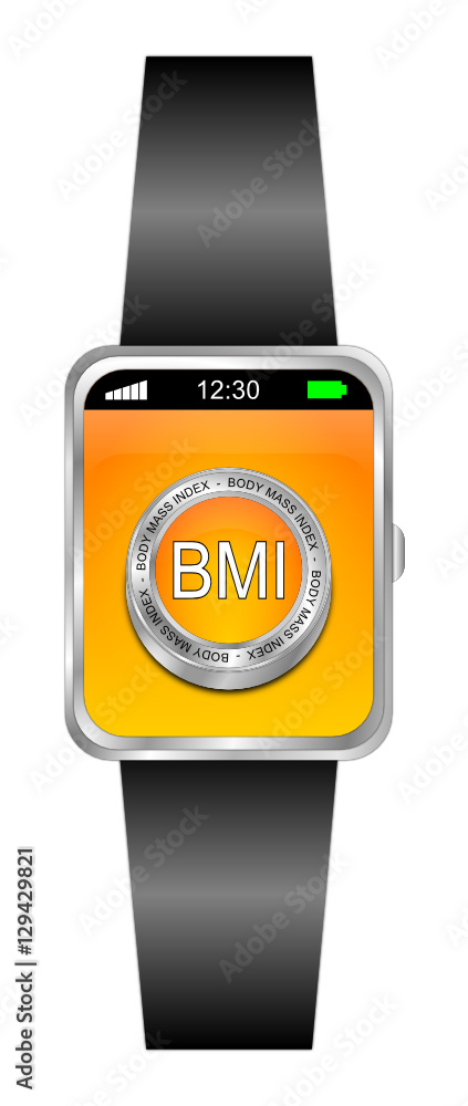 Smartwatch with BMI - Body Mass Index Button - 3D illustration Smartwatch with BMI - Body Mass Index Button - 3D illustration