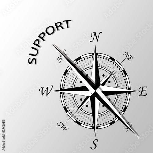 Illustration of Support written aside compass