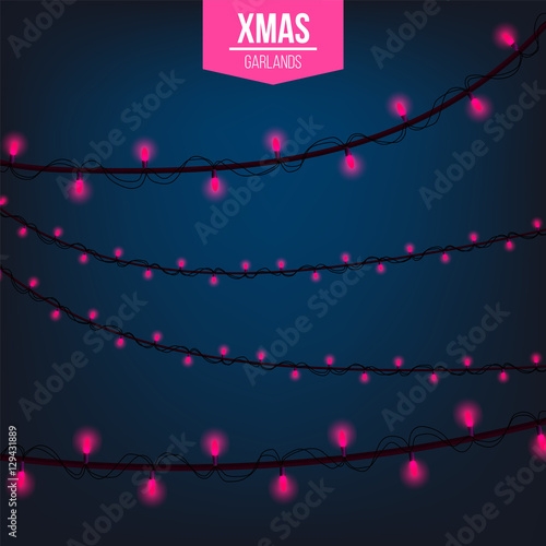 Abstract creative christmas garland light isolated on background. template. Vector illustration clipart art for Xmas holiday decoration. Concept design element. Realistic luminous bulb. Glow lamp