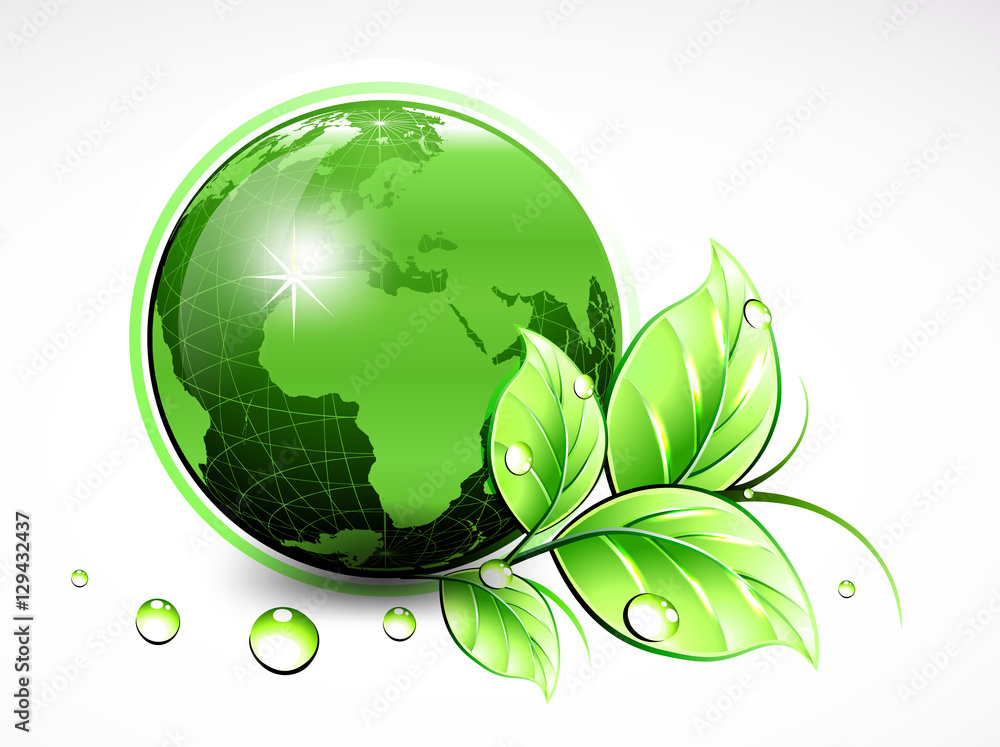 Natural green World with leaves and water drops. Vector illustration Natural green World with leaves and water drops. Vector illustration