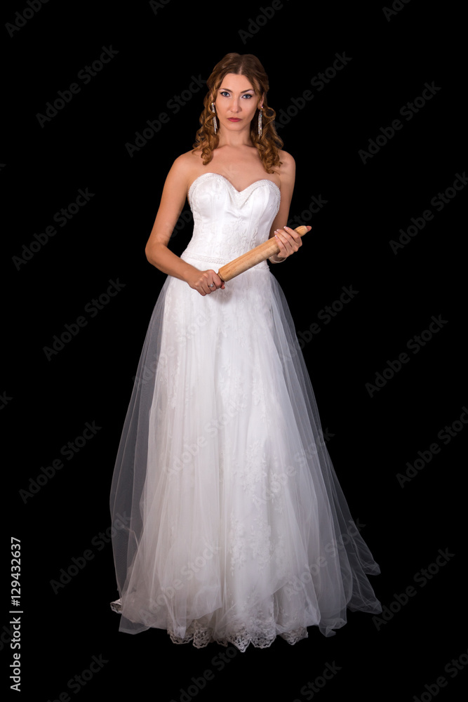 Beautiful bride in white dress isolated on black background. Beautiful bride in white dress isolated on black background.