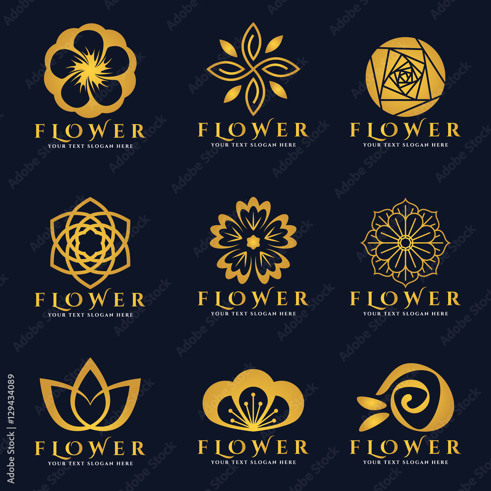 Gold Flower logo vector set art design Stock Vector | Adobe Stock