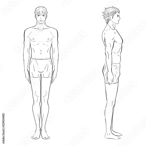 Vector illustration template of men's figure. Front, side views. Silhouettes