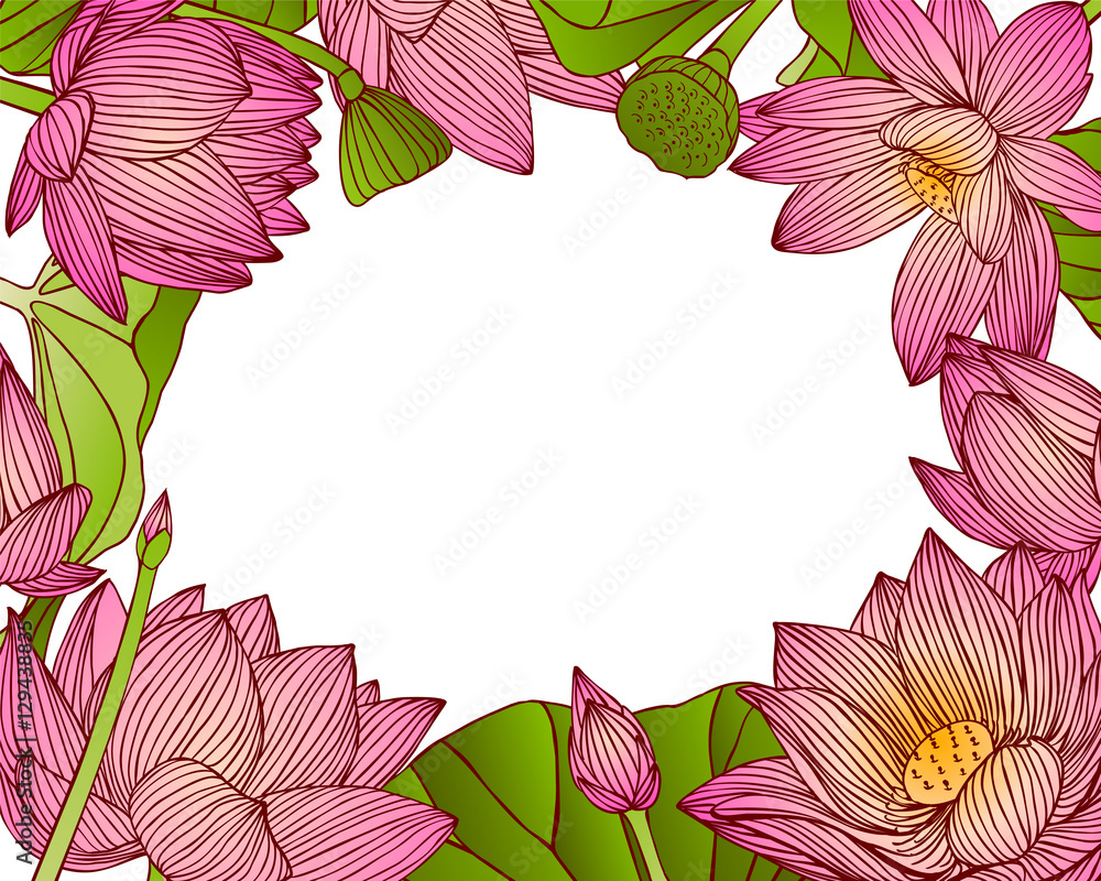 Fototapeta premium Floral frame of pink lotus flowers