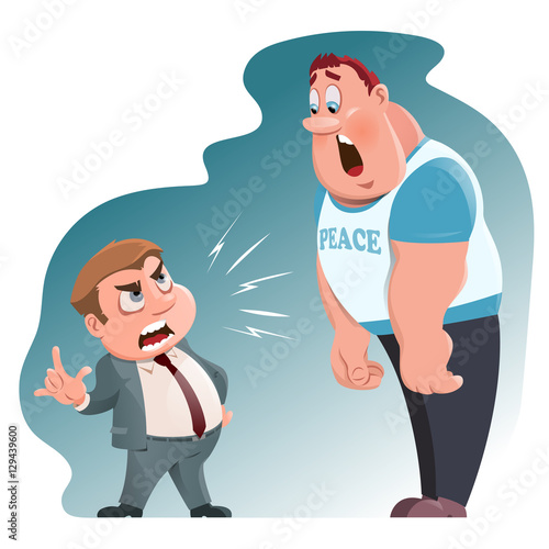 Angry boss swears. Cartoon styled vector illustration. Elements is grouped and divided into layers.