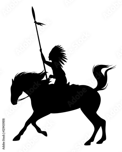indian chief horseman black vector silhouette