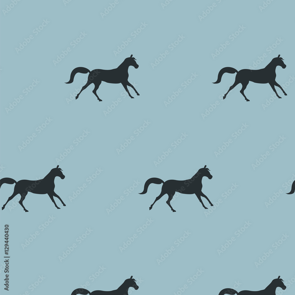 horses running black silhouette vector pattern