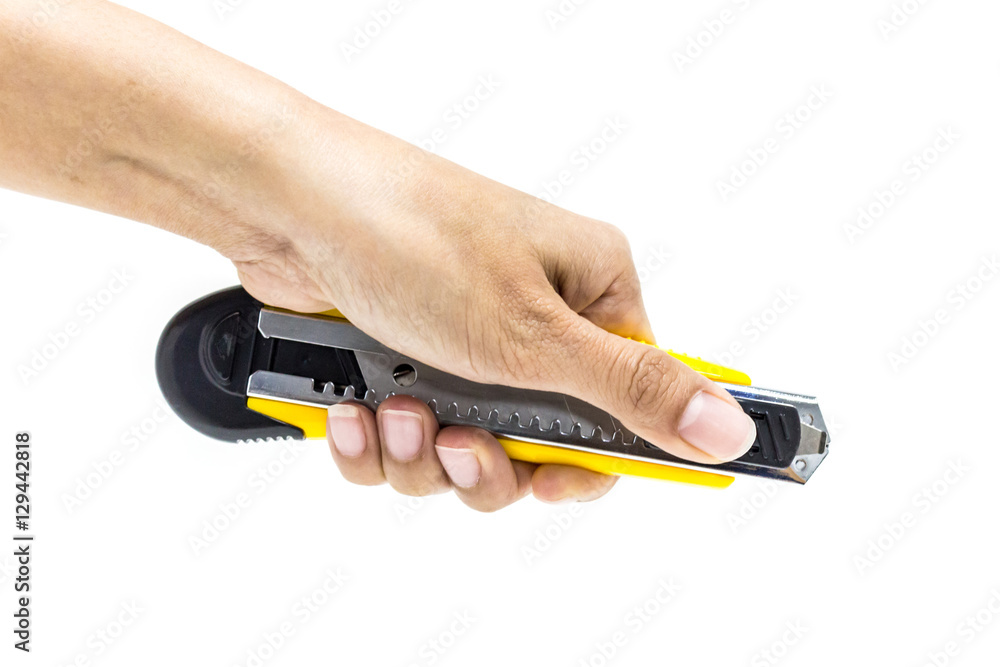hand holding cutter, sharped knife hand holding cutter, sharped knife