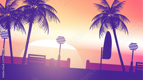 Beach Sunset Walkway - Vector Illustration