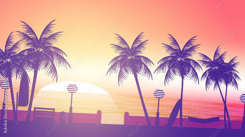 Beach Sunset Walkway - Vector Illustration