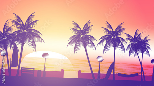 Beach Sunset Walkway - Vector Illustration