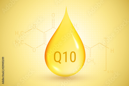 Coenzyme Q10. Gold drop of oil. Hyaluronic acid. Vector illustration.