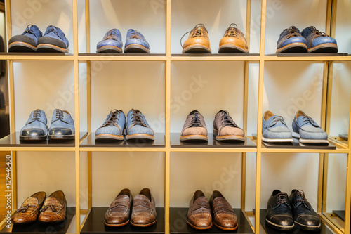 Luxury Shoes. Shoes on a shelf in a store cupboard, wardrobe