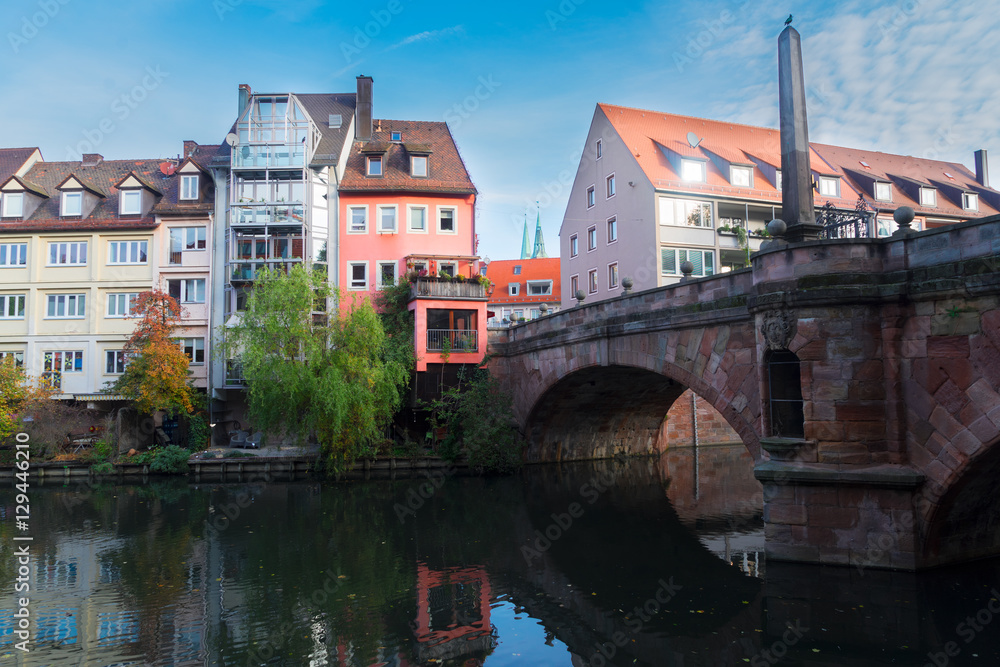 Old town of Nuremberg over Pegnitz, Germany