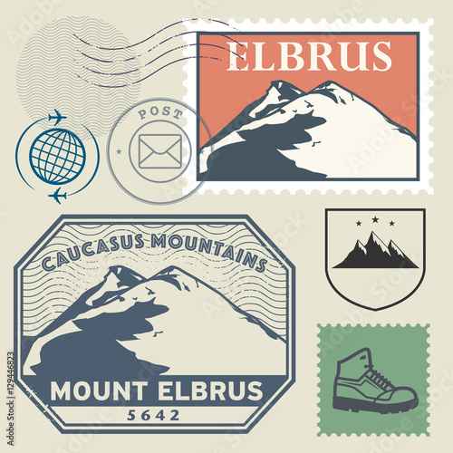 Post stamp set with the Mount Elbrus