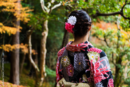 Wallpaper Mural Japanese kimono girl enjoy autumn foliage Torontodigital.ca