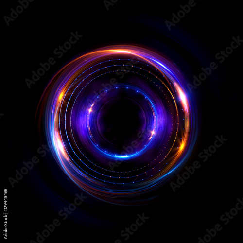 Abstract neon background. luminous swirling bunner. Glowing spiral.   Shine round frame with light circles light effect. Glowing cover.   Space for your message. Glossy. LED ellipse