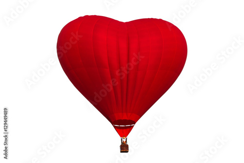 Hot air red heart shaped balloon isolated on white background
