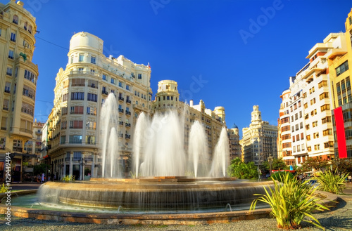 Fountain on the Plaza del Ayuntamiento of Valencia - Spain