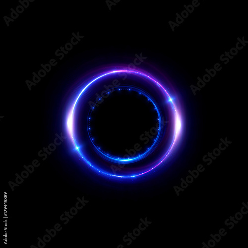 Abstract neon background. luminous swirling bunner. Glowing spiral. Shine round frame with light circles light effect. Glowing cover. Space for your message. Glossy. LED ellipse