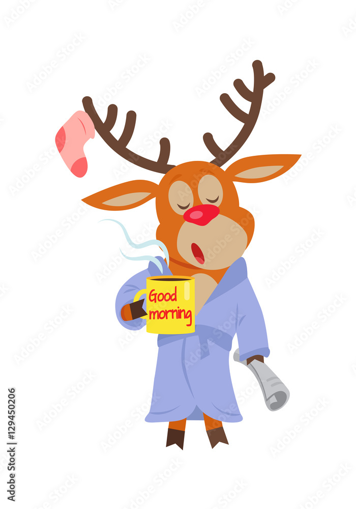 Deer in Sleepwear Isolated. Reindeer in Morning Deer in Sleepwear Isolated. Reindeer in Morning
