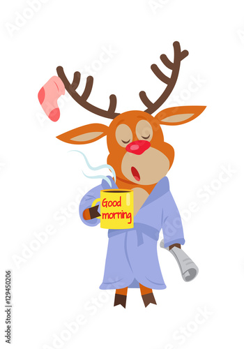 Deer in Sleepwear Isolated. Reindeer in Morning