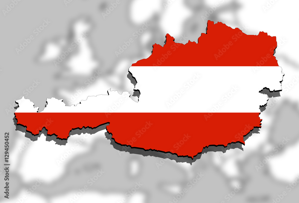close up on Austria map on Europe background close up on Austria map on Europe background