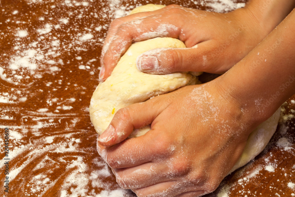 Fototapeta premium Prepare the dough for baking, Russia