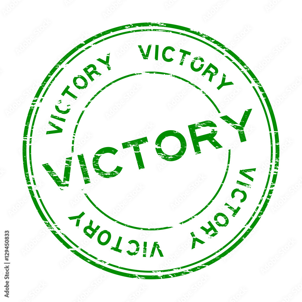 Grunge green victory round rubber stamp