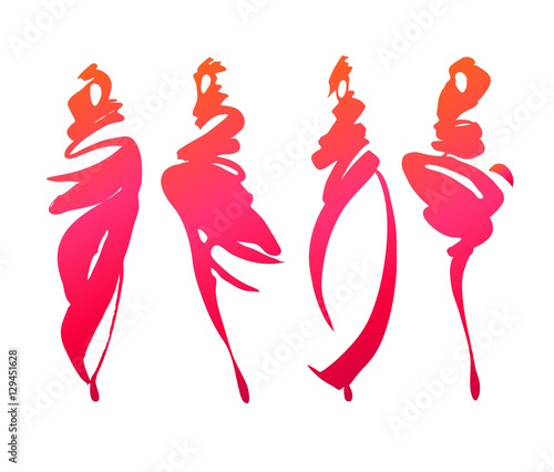 Fashion models sketch hand drawn , stylized silhouettes isolated on white. Vector fashion illustration set.