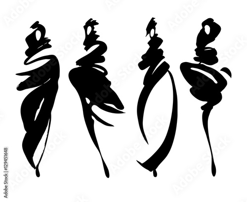 Fashion models sketch hand drawn , stylized silhouettes isolated on white. Vector fashion illustration set.
