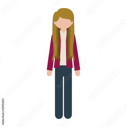 woman with causal wear and blond hair . Vector illustration