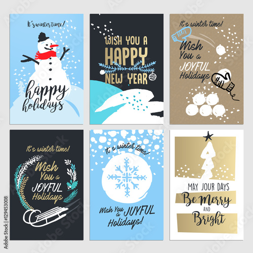 Christmas and New year greeting card concepts. Set od flat design vector illustrations for greeting cards, web banners and print material design.