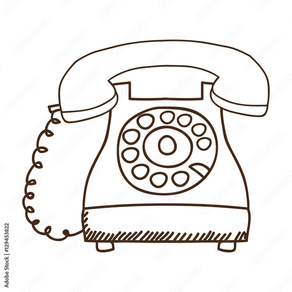 silhouette antique phone icon with cord vector illustration Stock Vector