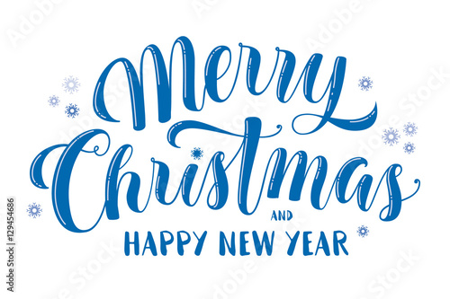 Merry Christmas and Happy New Year text, greeting card, banner, poster template, vector illustration isolated. Merry Christmas and Happy New Year lettering for greeting card, poster, banner design