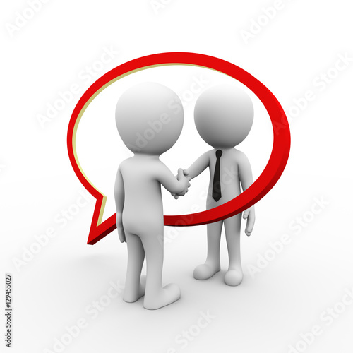 Принти на полотні 3d businessman bubble speech shaking hands