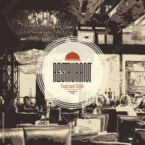 Restaurant menu design. Vector menu brochure template for cafe, coffee house, restaurant, bar. Food and drinks logotype symbol design. With a sketch pictures