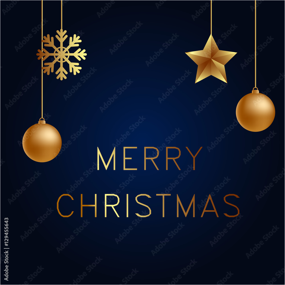Vector illustration of Merry Christmas  gold and black blue collors place for text christmas balls, stars and snowflake. Greeting card