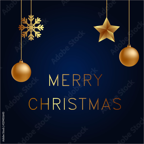 Vector illustration of Merry Christmas gold and black blue collors place for text christmas balls, stars and snowflake. Greeting card