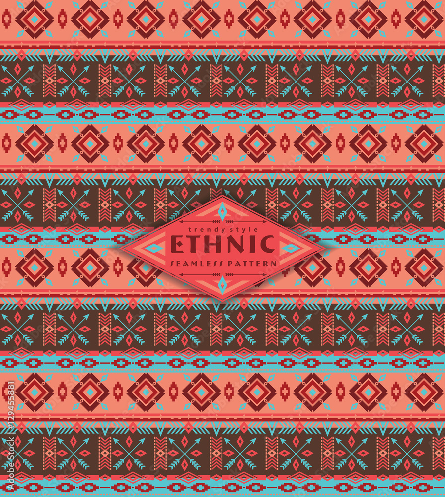 Tribal ethnic seamless pattern with geometric elements. Tribal ethnic seamless pattern with geometric elements.