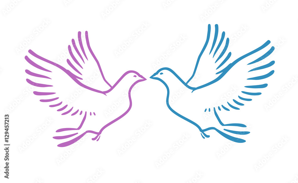 Obraz premium White Doves as concept Love or Peace. Abstract vector illustration