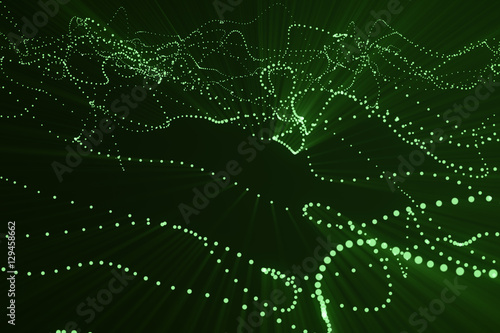 3d rendering abstract polygonal low poly wave background with connecting dots and lines. Abstract Flow. Connection structure. Low poly mesh, Flow, Wave, Green Lines and dots.