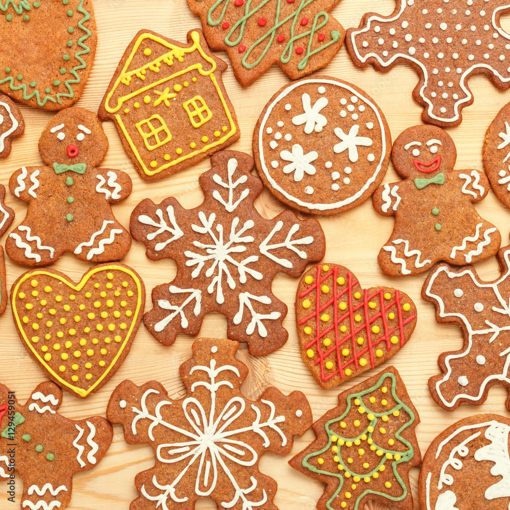 Background of traditional Christmas gingerbread cookies Background of traditional Christmas gingerbread cookies