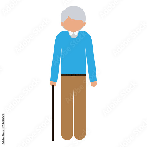 silhouette elder with walking stick without face vector illustration