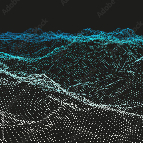 Wavy Grid Background. Ripple Grid.  Network Design with Particle