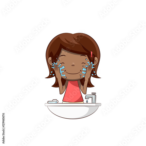 Girl washing her face