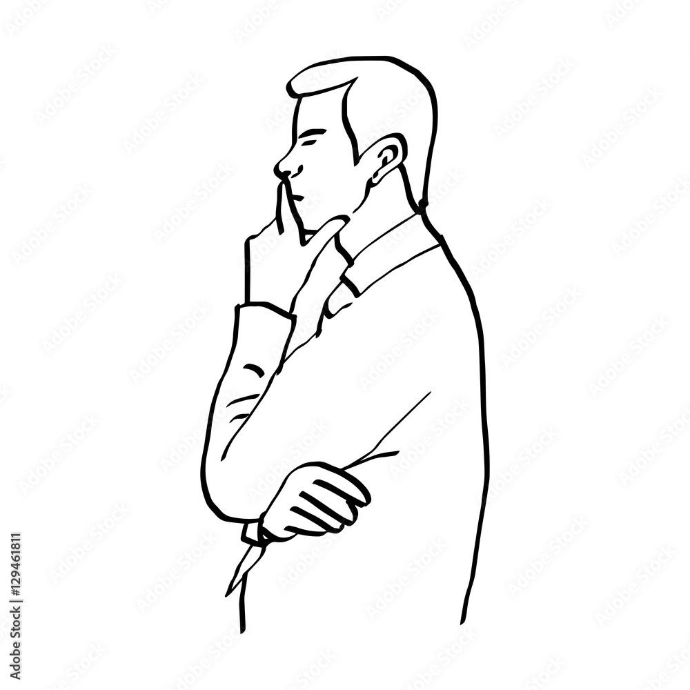 illustration vector doodles hand drawn man thinking and resting chin on