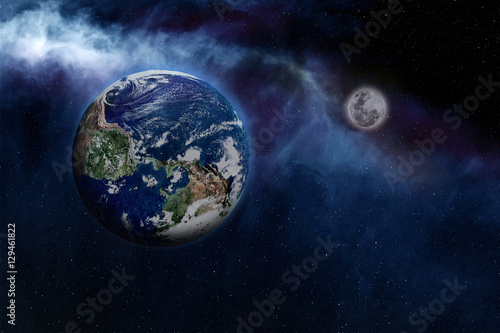 Fototapeta Naklejka Na Ścianę i Meble -  planet earth with moon Elements of this image furnished by NASA