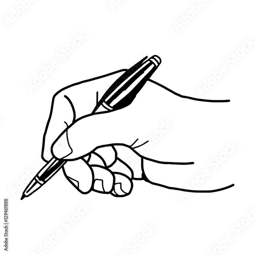 Vector illustration of a hand is writing with ballpoint pen.