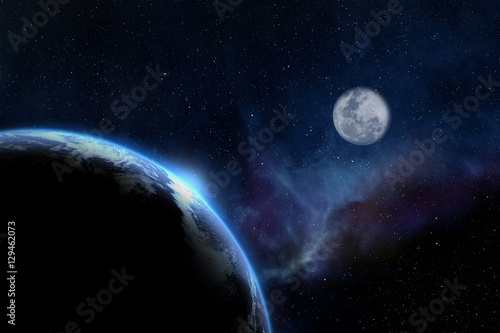 Fototapeta Naklejka Na Ścianę i Meble -  planet earth with moon Elements of this image furnished by NASA
